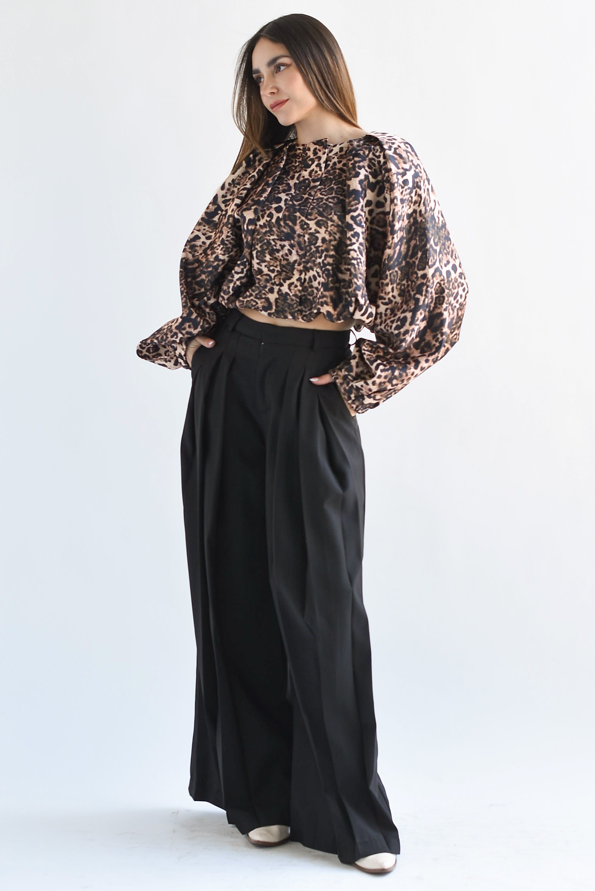 Pantalón de vestir súper wide pinzas Negro