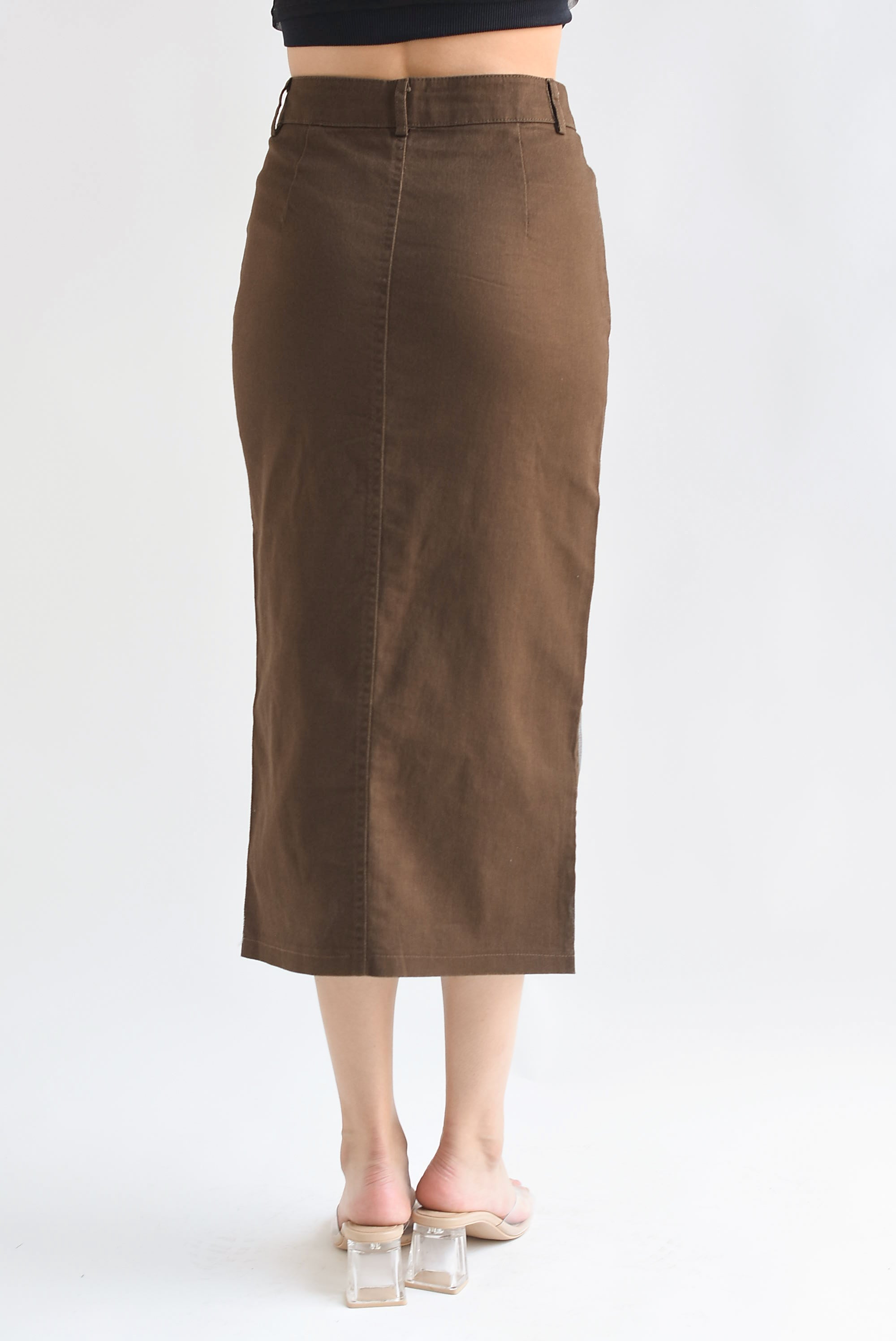 Falda recta denim foil Café