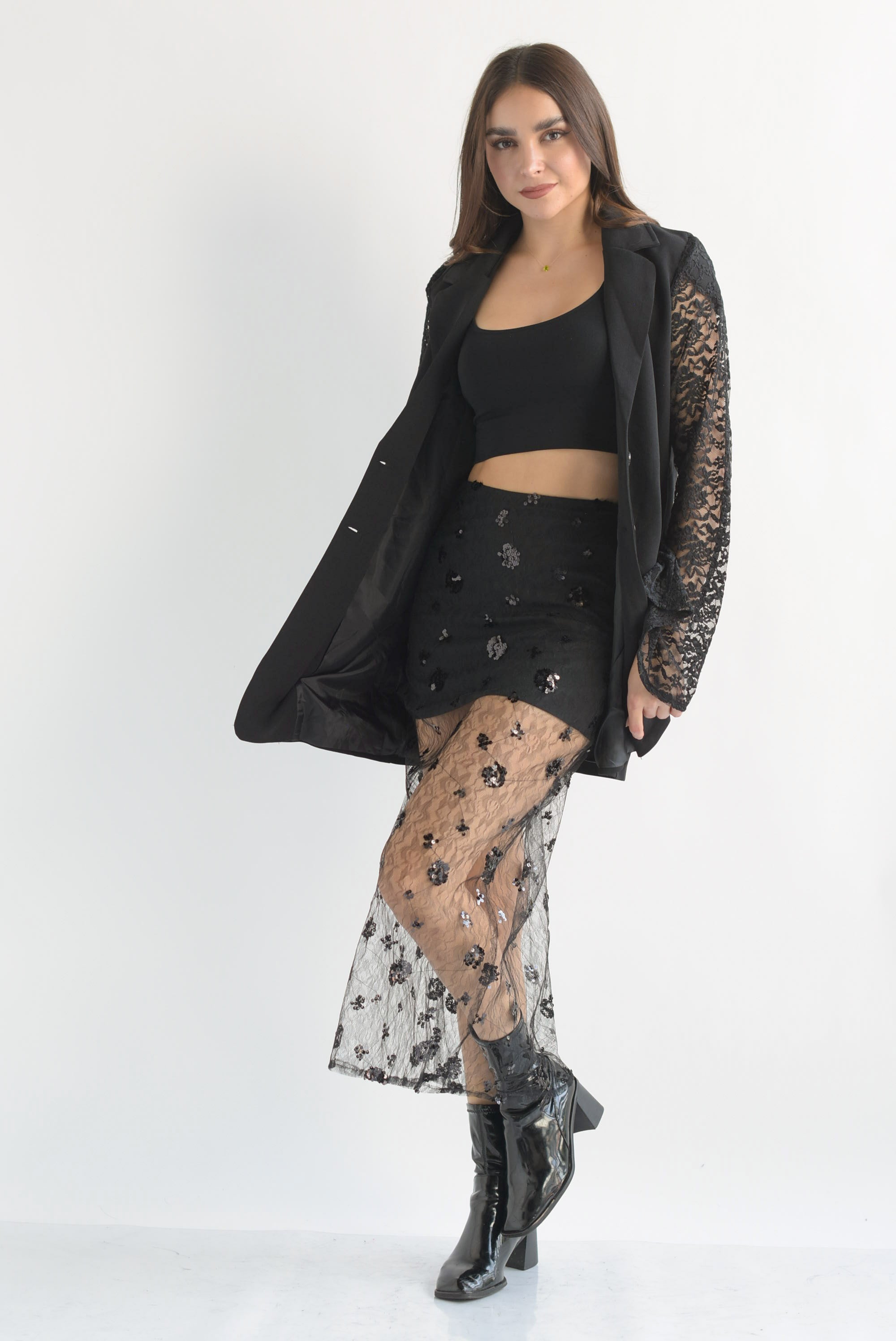 Falda encaje lentejuela Negro