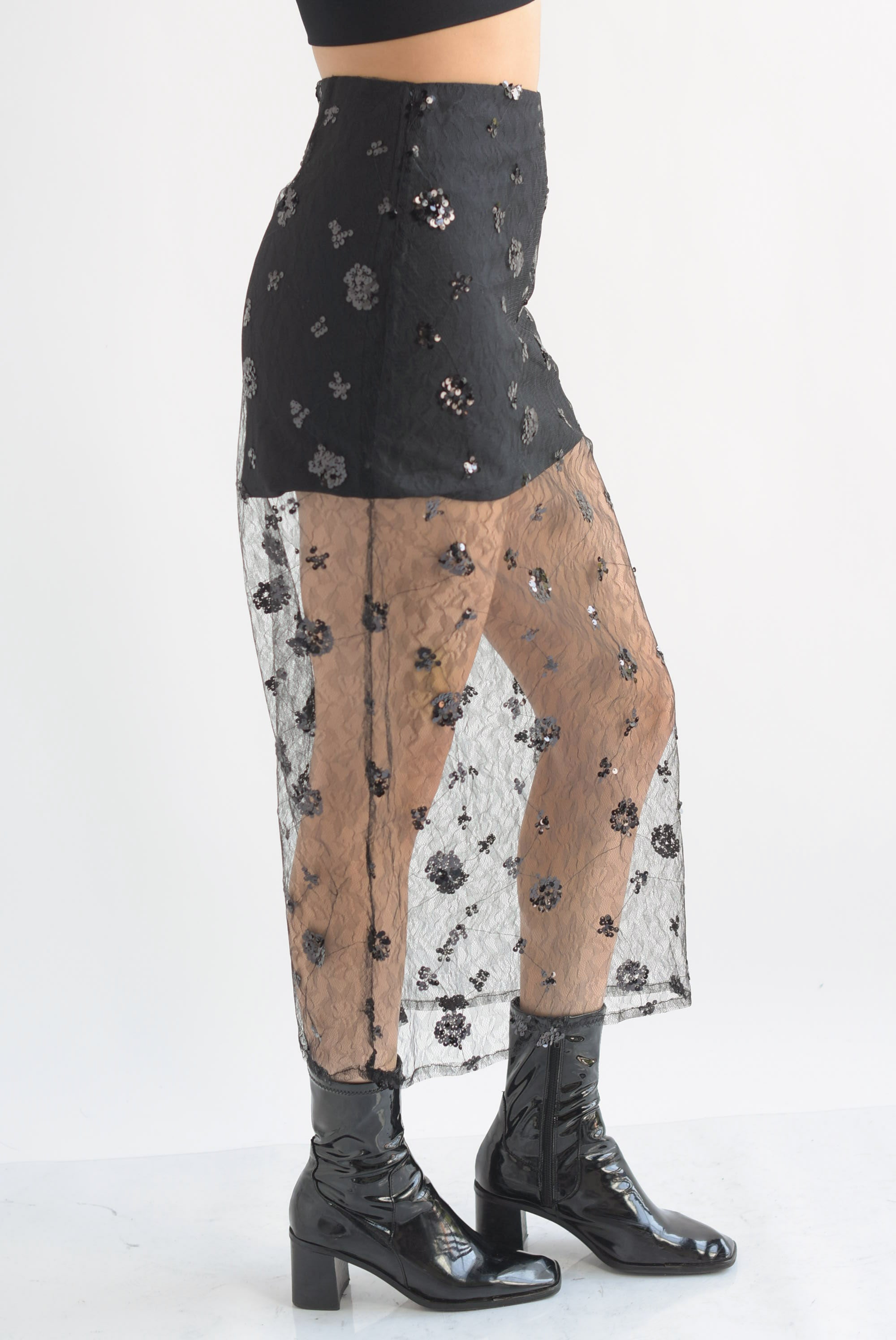 Falda encaje lentejuela Negro