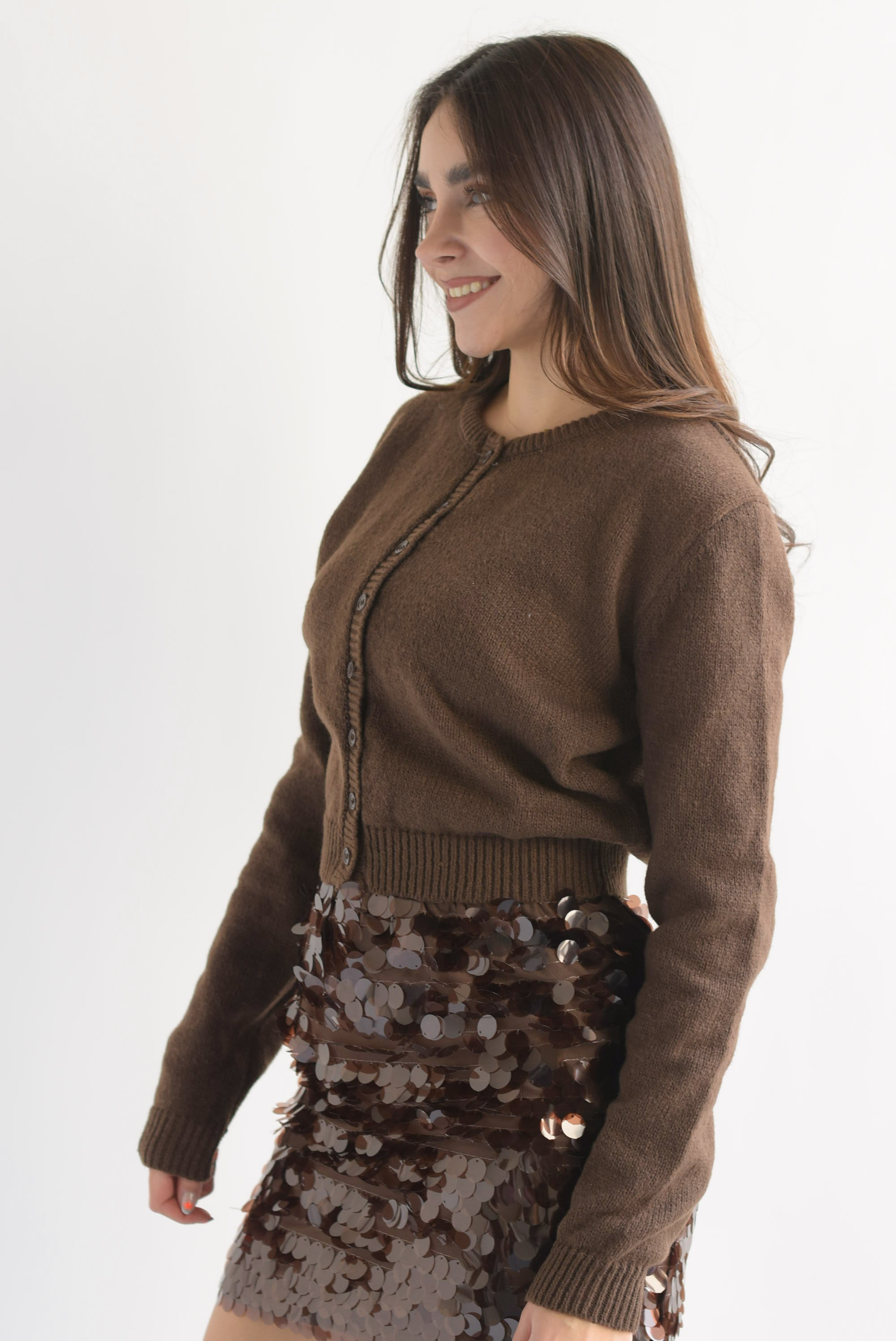 Cárdigan corto punto Café