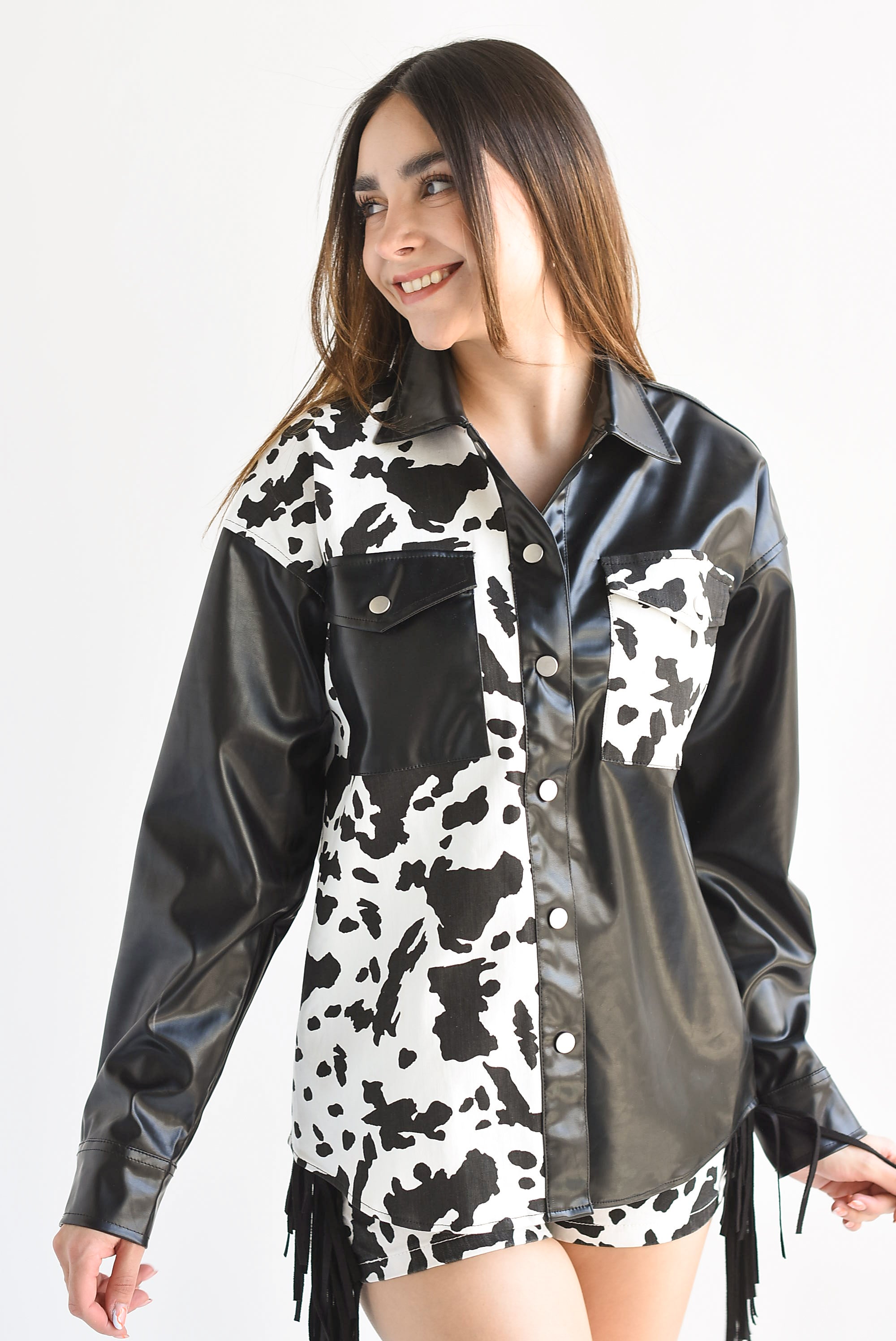 Shacket vinipiel denim cow Negro