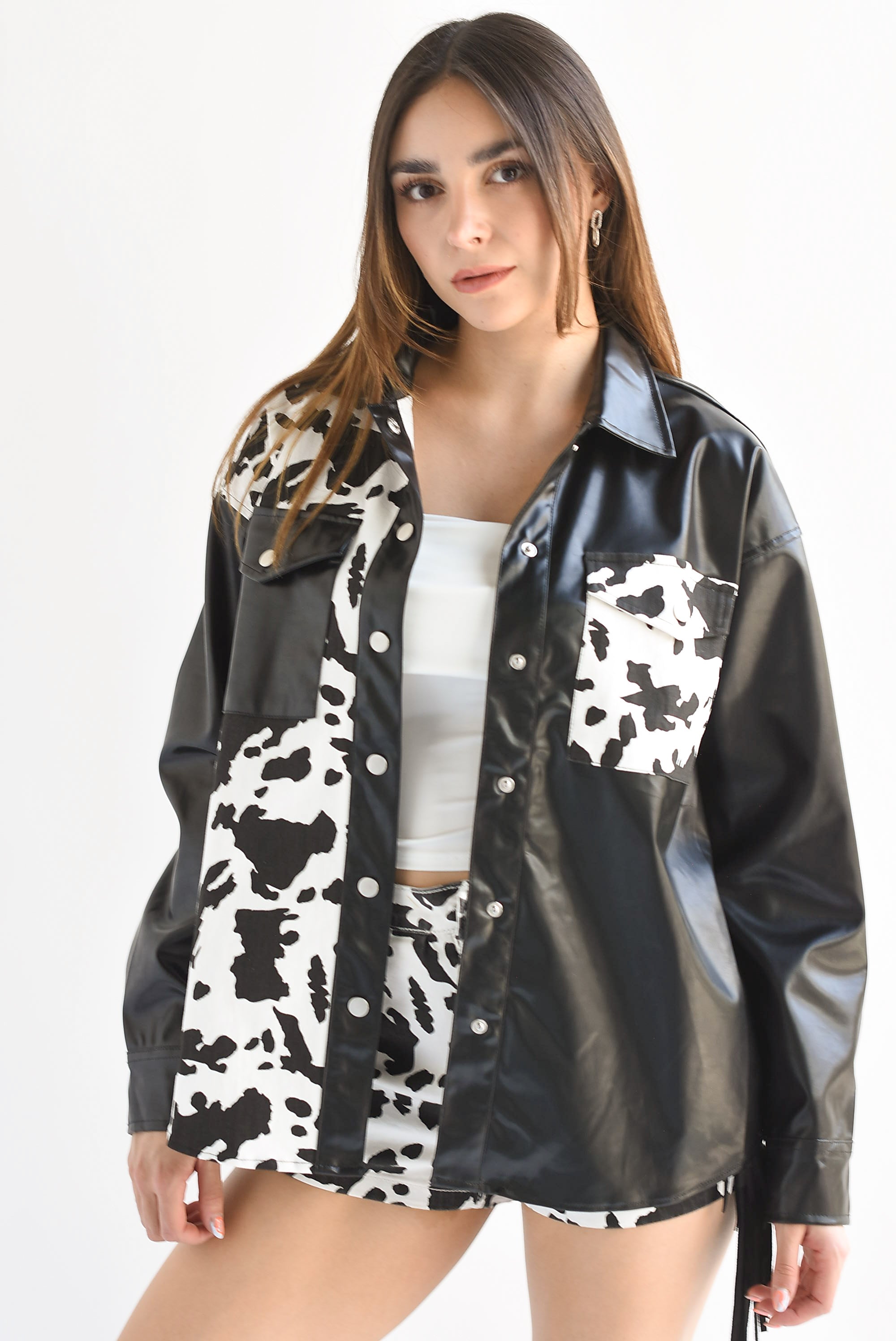 Shacket vinipiel denim cow Negro