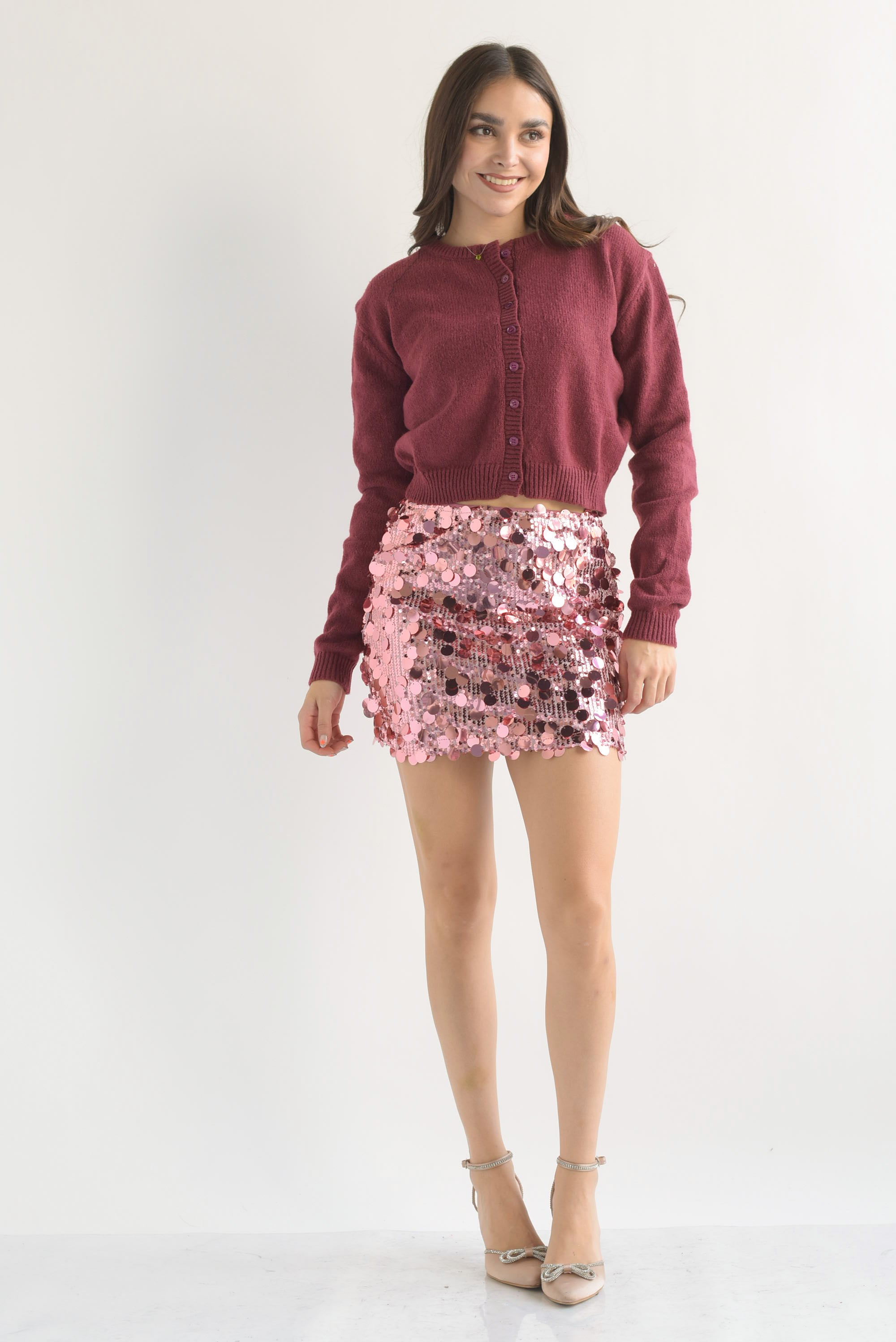 Falda corta multi lentejuela Rosa