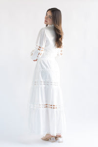 Fashion Styled Set Falda y Blusa calado manga larga Blanco