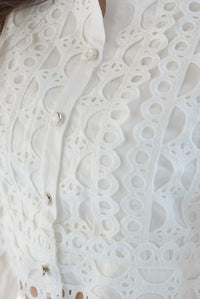 Fashion Styled Set Falda y Blusa calado manga larga Blanco