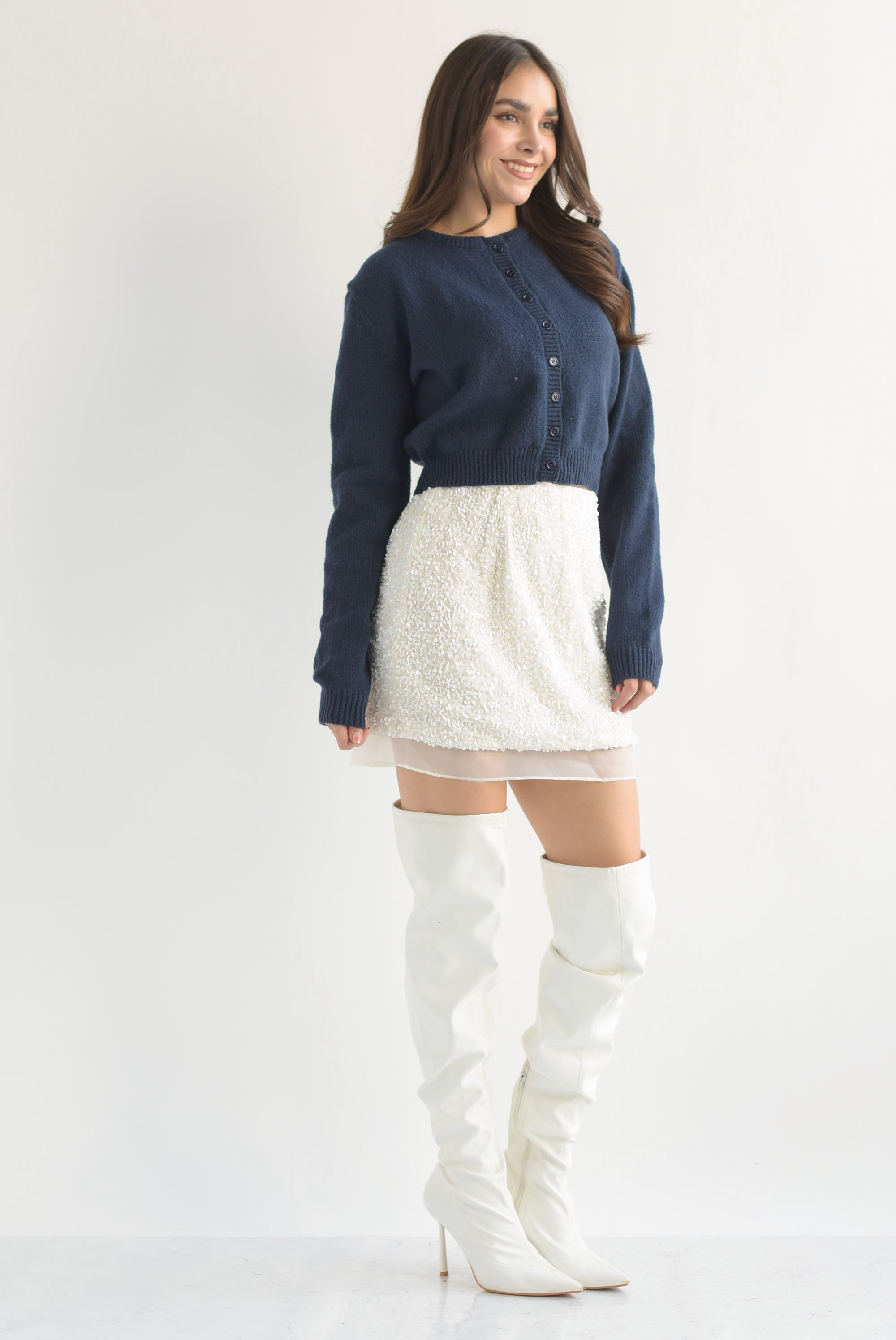 Falda corta terciopelo lentejuela Blanco Cloud