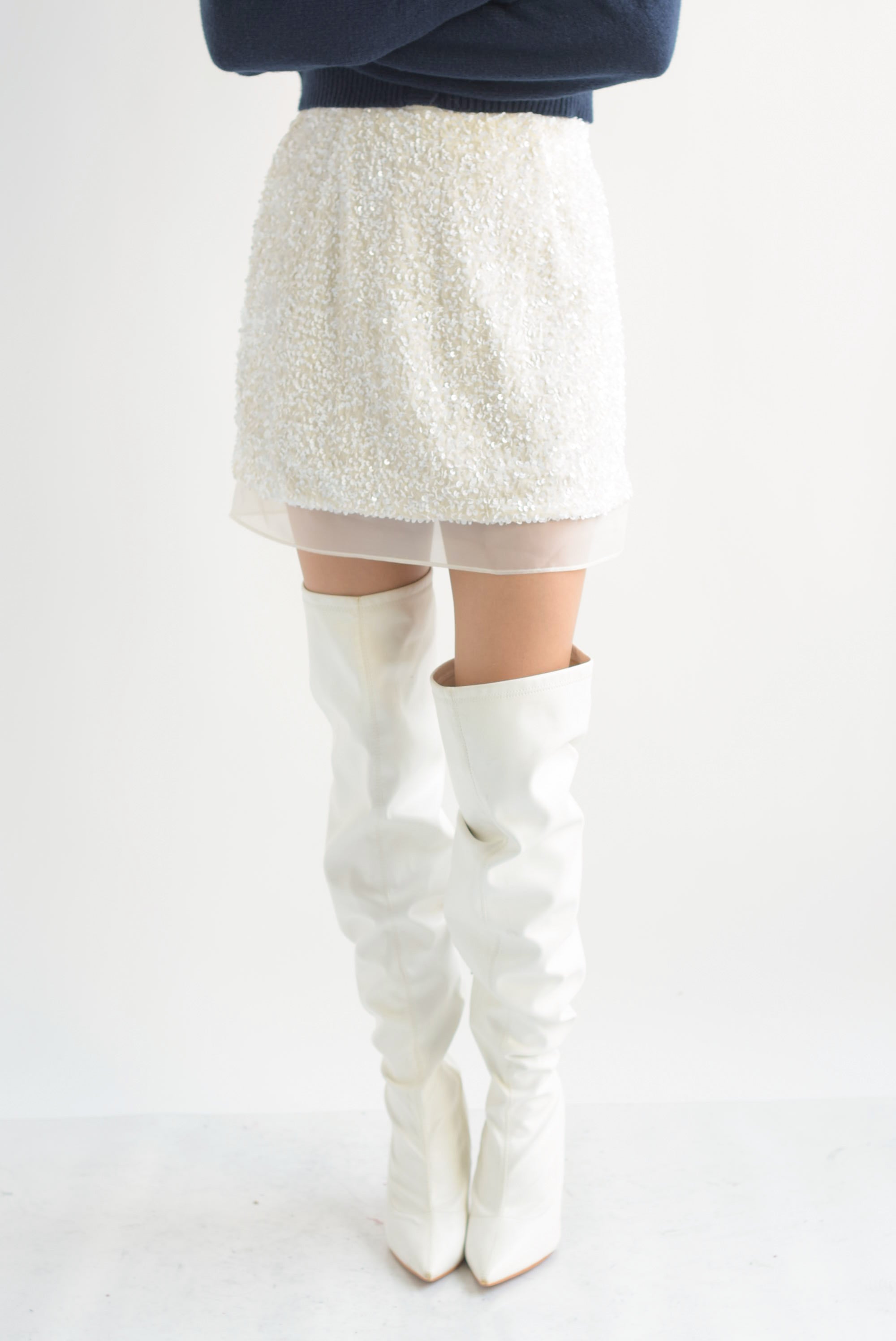 Falda corta terciopelo lentejuela Blanco Cloud