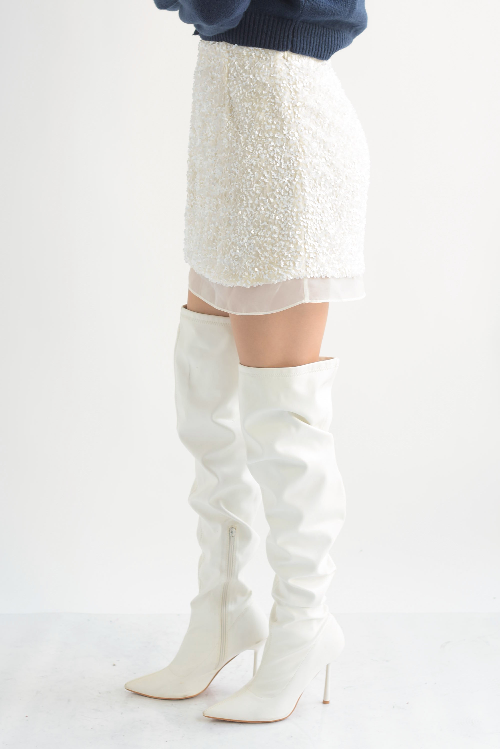 Falda corta terciopelo lentejuela Blanco Cloud