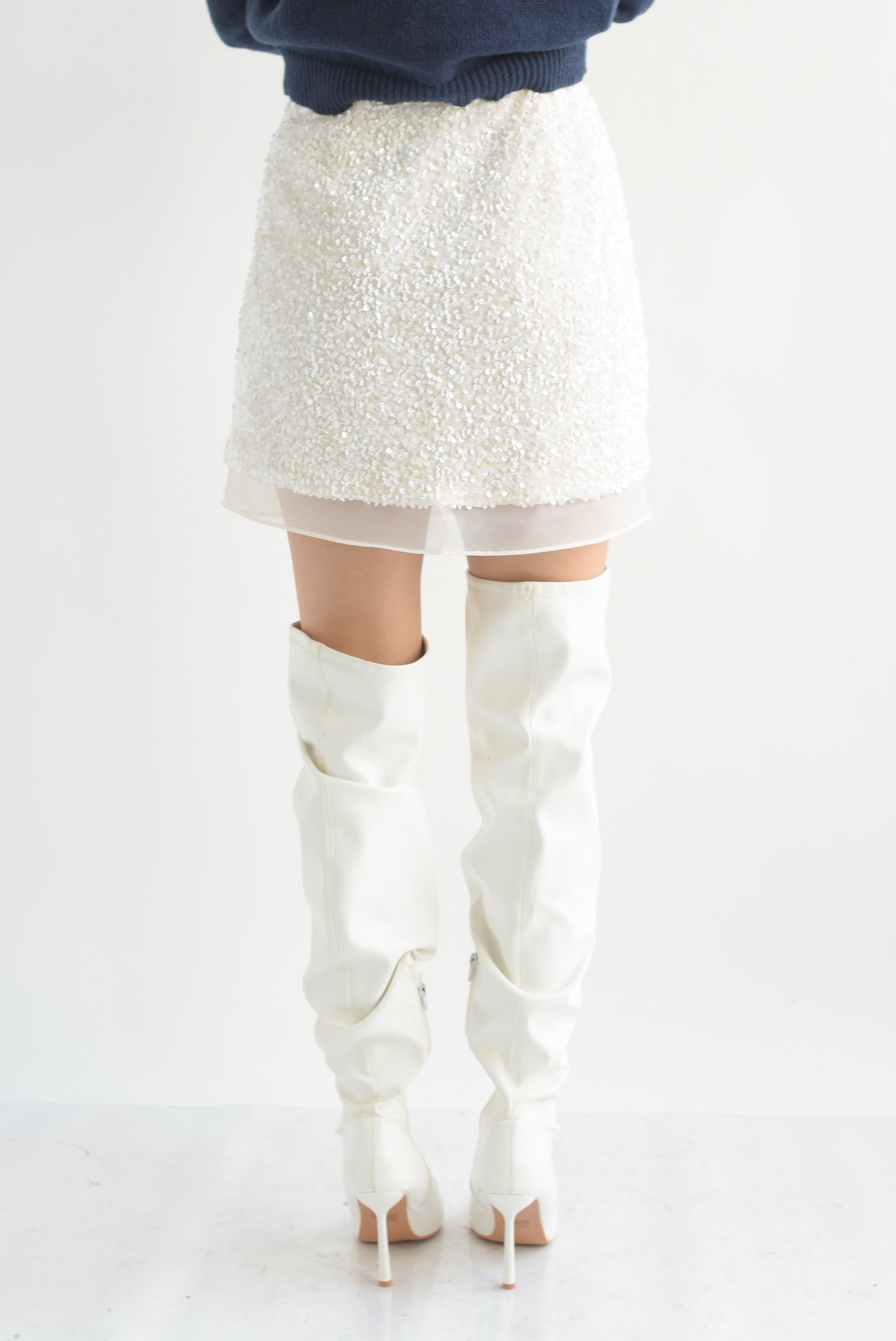 Falda corta terciopelo lentejuela Blanco Cloud