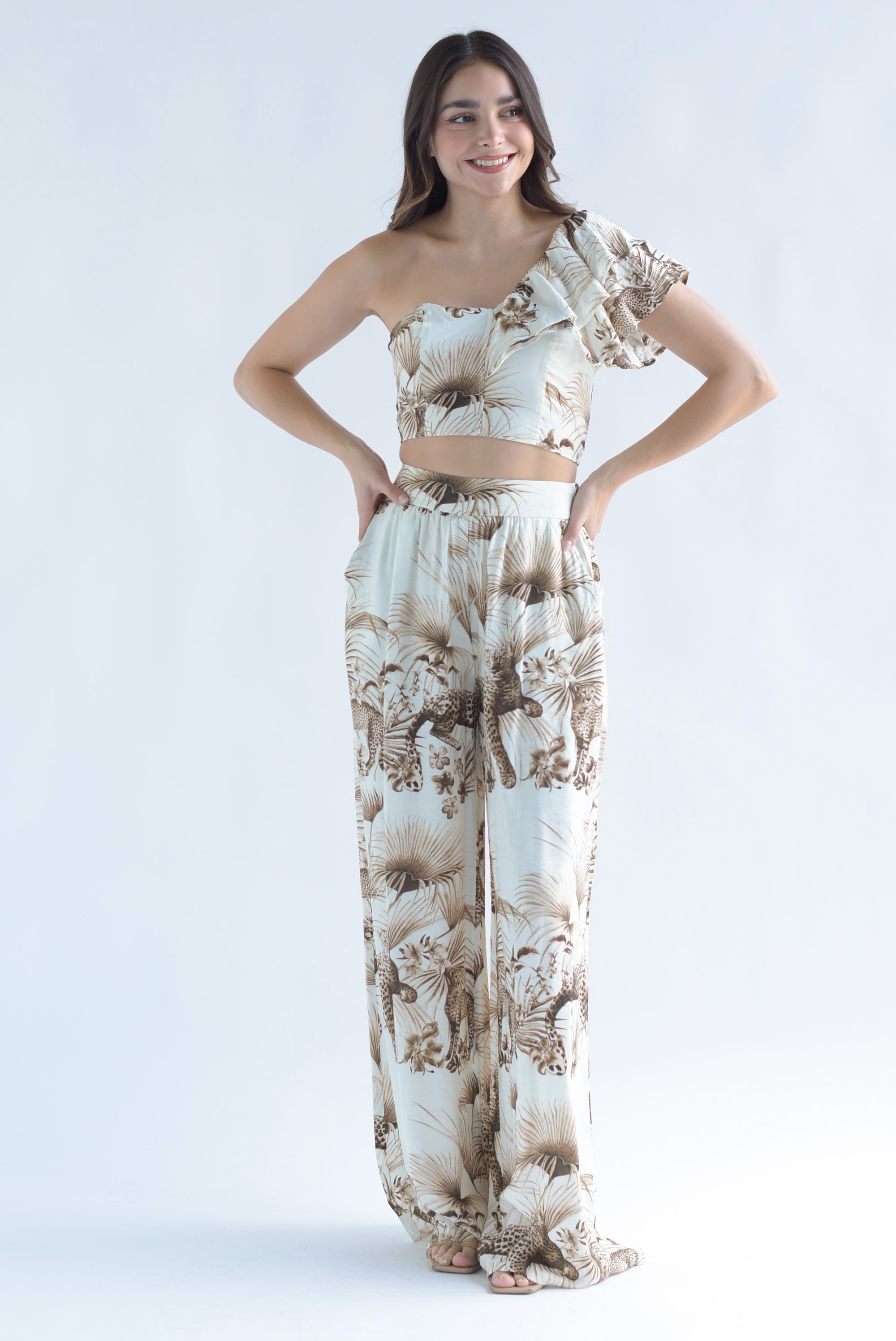 Set Pantalón y Top leopardos tropical Ivory