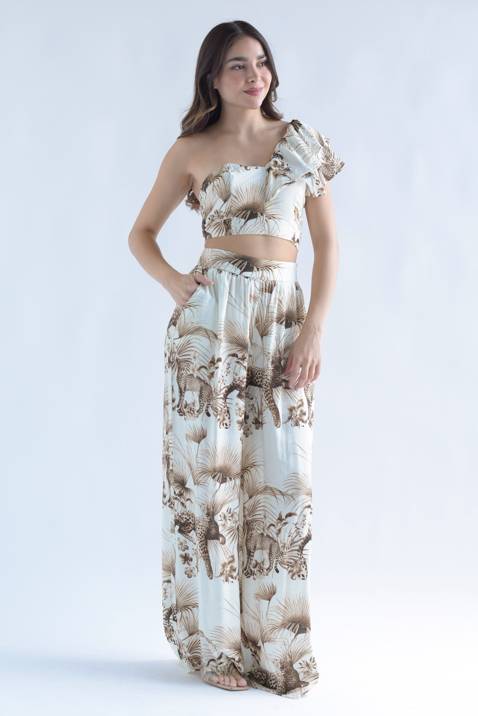 Set Pantalón y Top leopardos tropical Ivory
