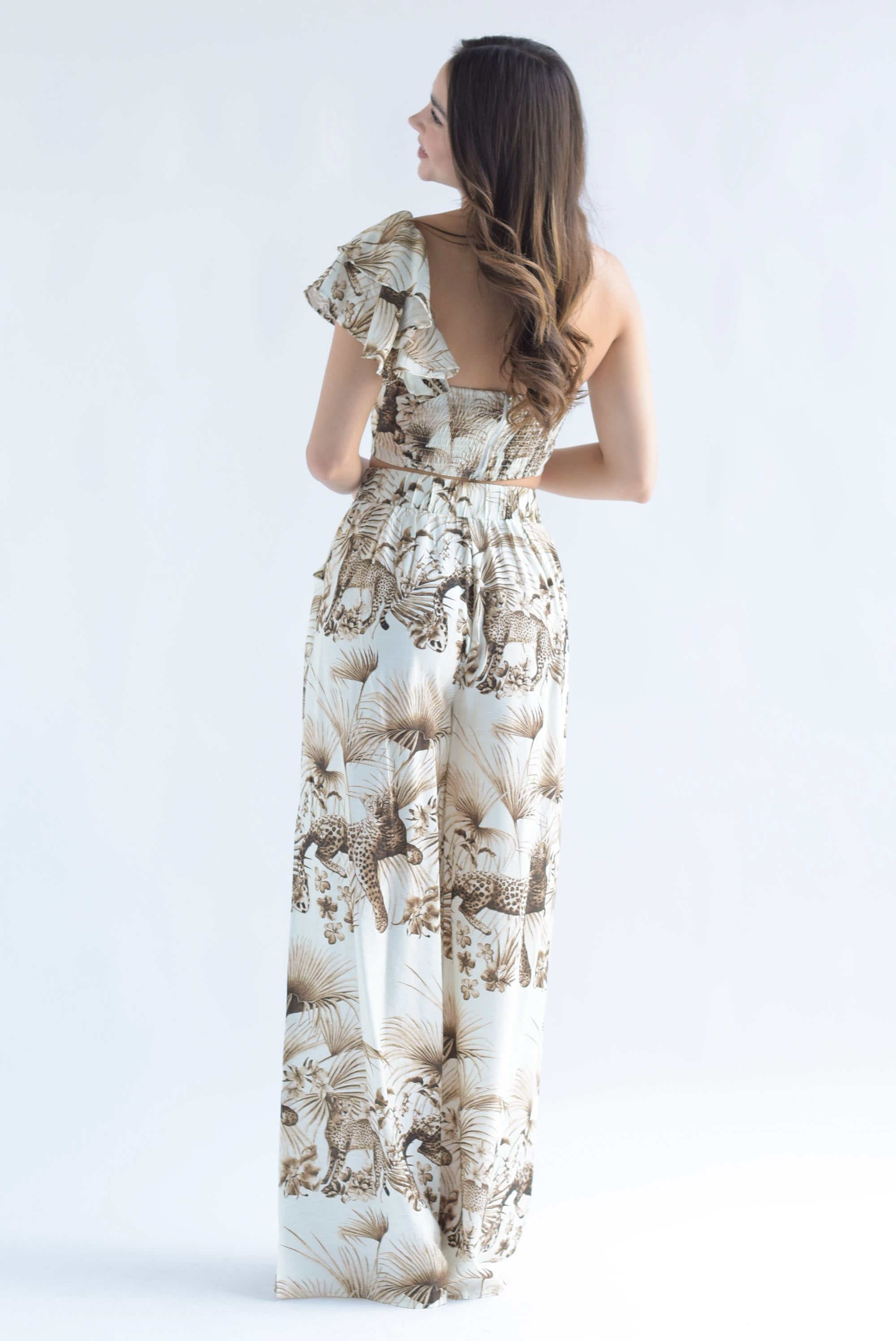 Set Pantalón y Top leopardos tropical Ivory