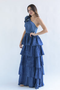 Fashion Styled Vestido asimétrico olanes Denim Dark