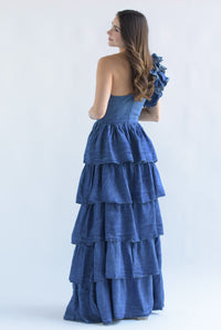 Fashion Styled Vestido asimétrico olanes Denim Dark