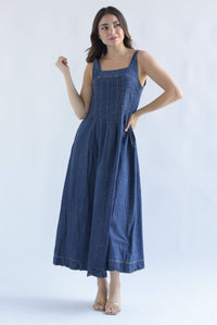 Fashion Styled Vestido midi pinzas Denim Dark