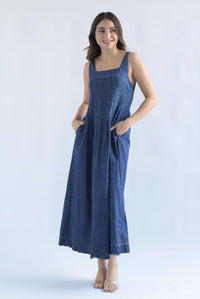 Fashion Styled Vestido midi pinzas Denim Dark