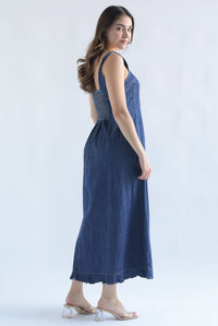 Fashion Styled Vestido midi pinzas Denim Dark