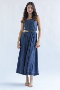 Fashion Styled Vestido midi pinzas Denim Dark