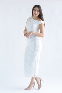 Fashion Styled Vestido drapeado encaje asimétrico Blanco