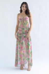 Fashion Styled Vestido mesh corset peonias Verde