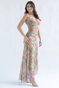 Fashion Styled Vestido mesh corset peonias Verde