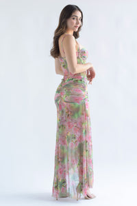 Fashion Styled Vestido mesh corset peonias Verde