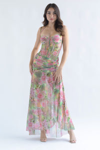 Fashion Styled Vestido mesh corset peonias Verde