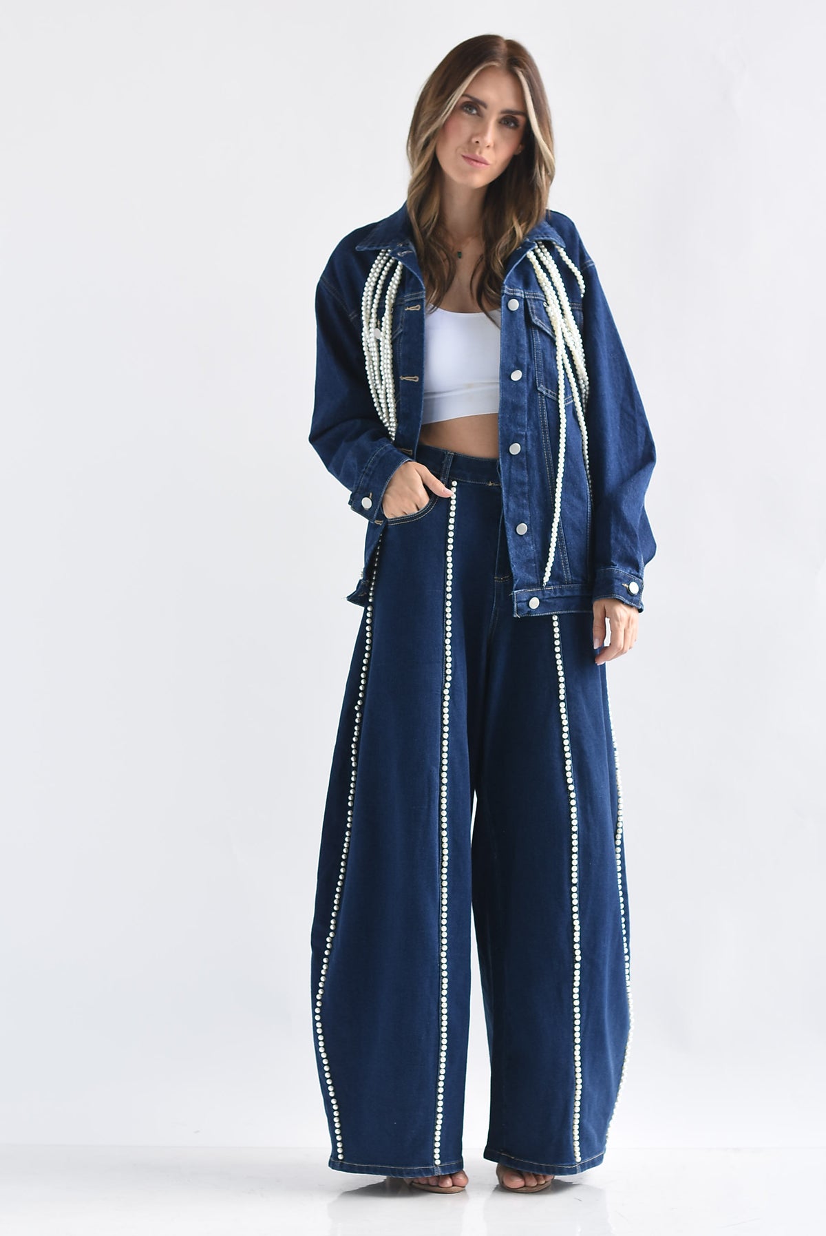 Jeans barrel perlas