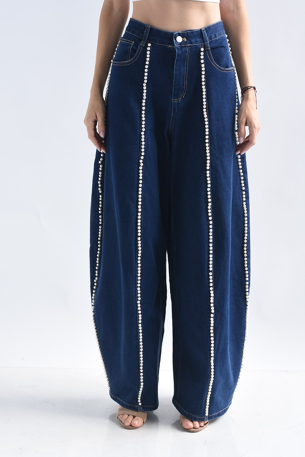 Jeans barrel perlas