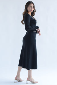 Fashion Styled Vestido punto filos moka Negro