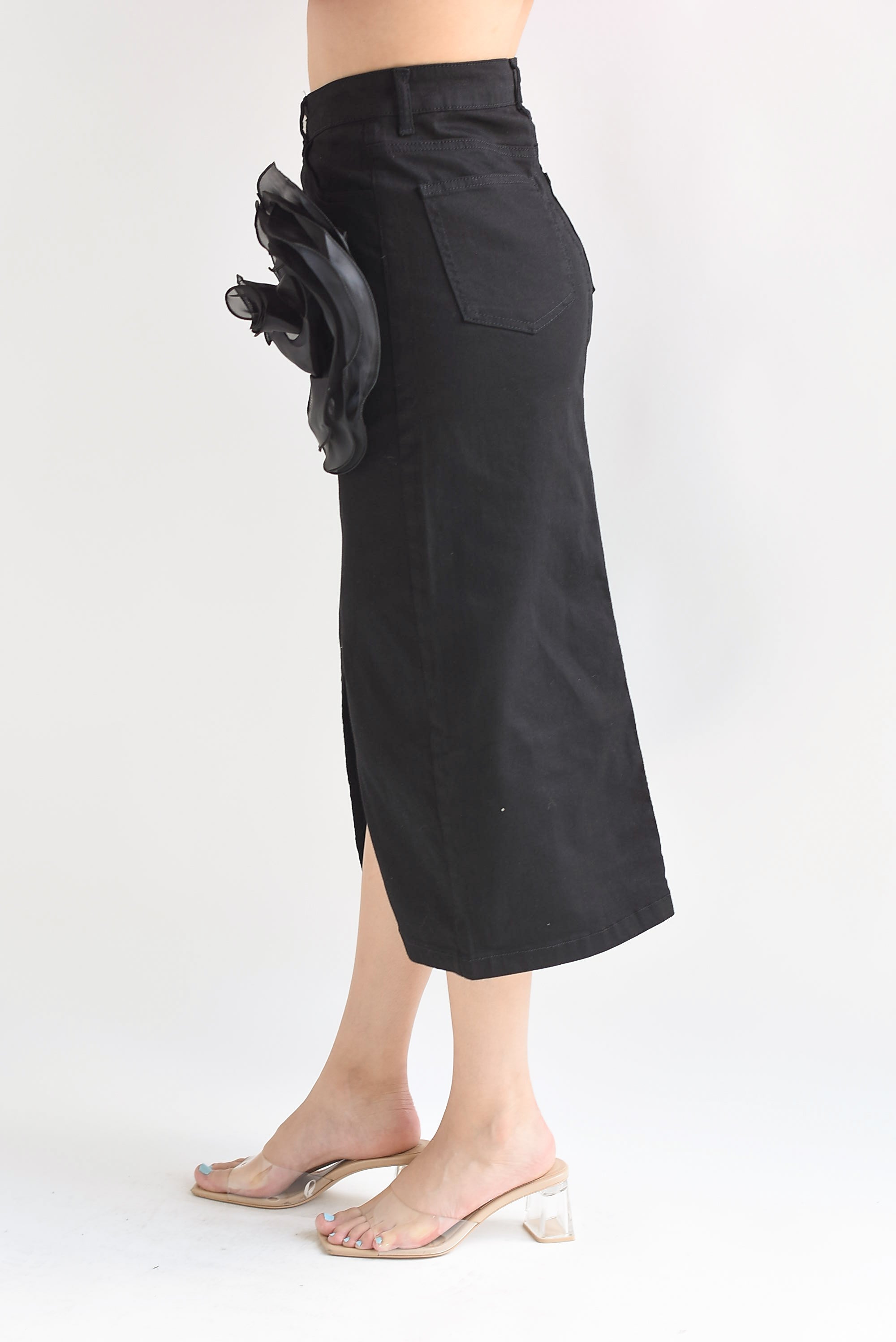 Falda recta flor 3D Negra