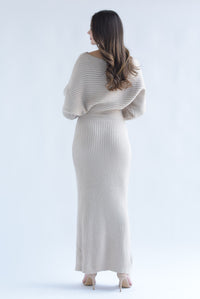 Fashion Styled Vestido largo punto manga vampiro Beige