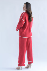 Fashion Styled Set Pantalón y Sweater punto filos dobladillo Rojo