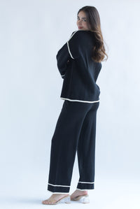 Fashion Styled Set Pantalón y Sweater punto filos dobladillo Negro