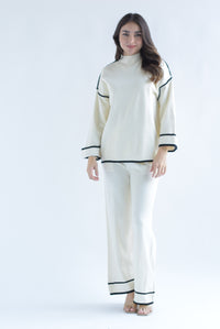 Fashion Styled Set Pantalón y Sweater punto filos dobladillo Ivory
