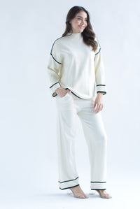 Fashion Styled Set Pantalón y Sweater punto filos dobladillo Ivory
