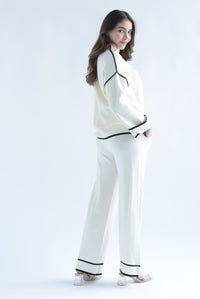 Fashion Styled Set Pantalón y Sweater punto filos dobladillo Ivory