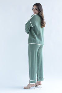 Fashion Styled Set Pantalón y Sweater punto filos dobladillo Verde