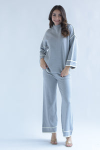 Fashion Styled Set Pantalón y Sweater punto filos dobladillo Gris