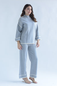 Fashion Styled Set Pantalón y Sweater punto filos dobladillo Gris