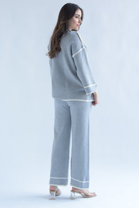 Fashion Styled Set Pantalón y Sweater punto filos dobladillo Gris