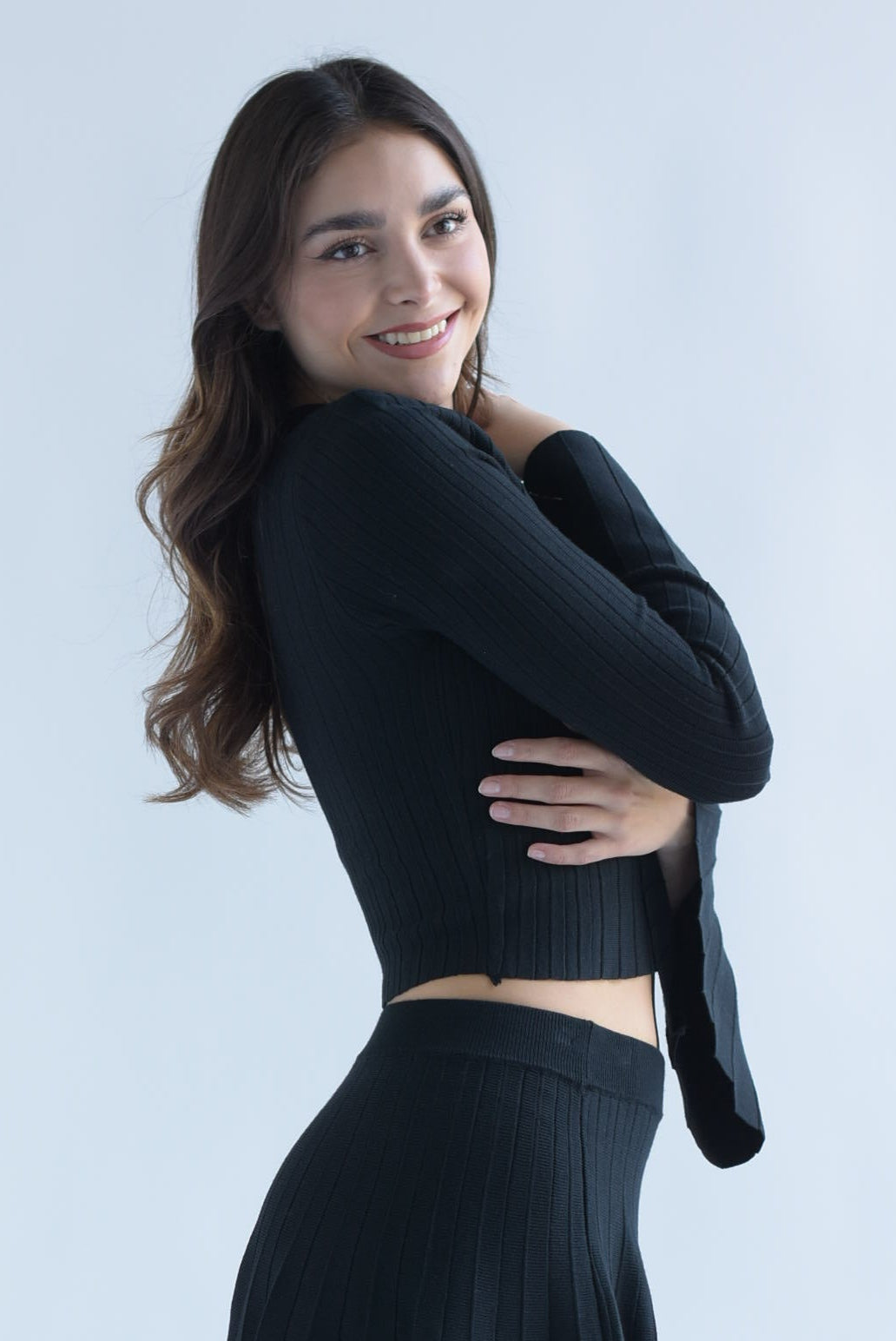 Blusa manga trompeta punto Negro