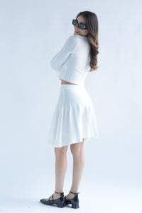 Fashion Styled Set Falda plisada y Blusa manga trompeta punto Blanco
