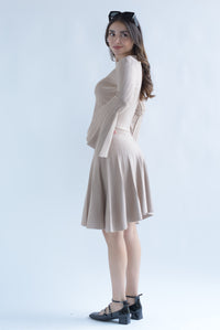 Fashion Styled Set Falda plisada y Blusa manga trompeta punto Moka