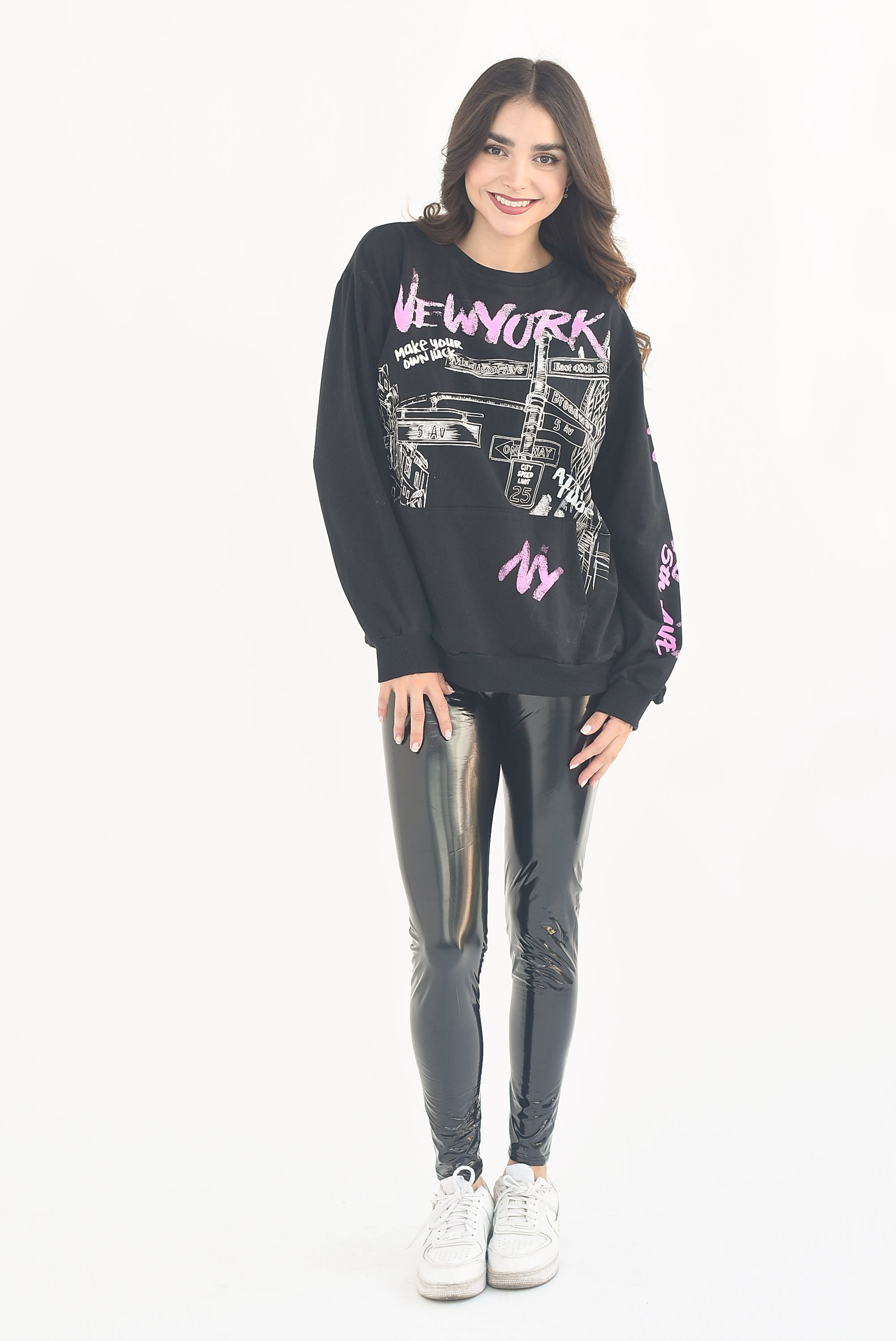Leggings charol pretina ancha Negro