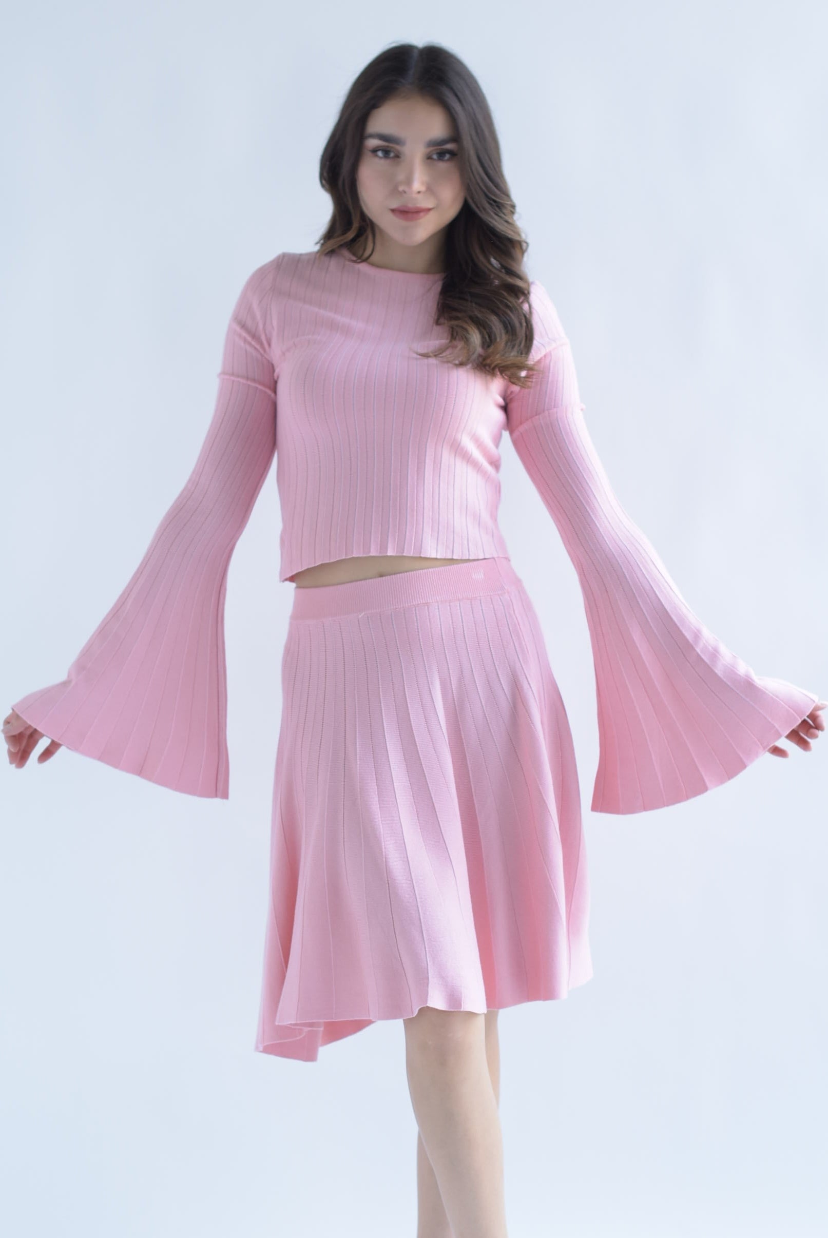 Blusa manga trompeta punto Rosa