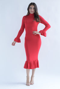 Fashion Styled Vestido midi punto olanes Rojo