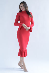 Fashion Styled Vestido midi punto olanes Rojo