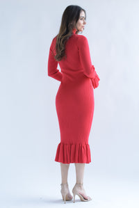 Fashion Styled Vestido midi punto olanes Rojo